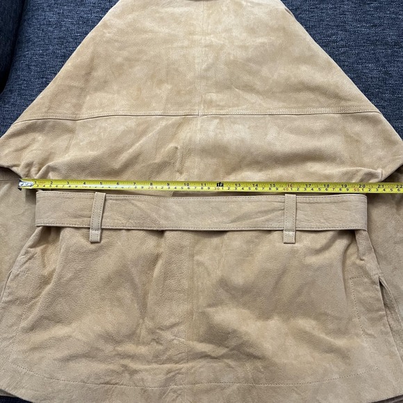 MNG Mango Leather Jacket Womens XS Tan Suede Belted Snap Front Shacket 53065708 - Picture 5 of 16